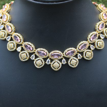 Pink Tourmaline Necklace Set/ Classy Jewellery Set/ Trendy AD Jewellery Set/ Elegant Necklace Set