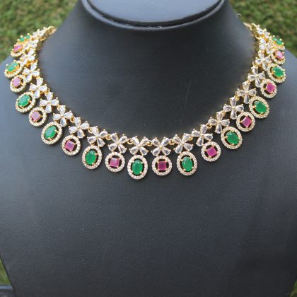 Multi Colour AD Necklace/ Emerald Ruby Necklace/ Premium American Diamond Necklace/ Bridal Necklace/ Party Wear