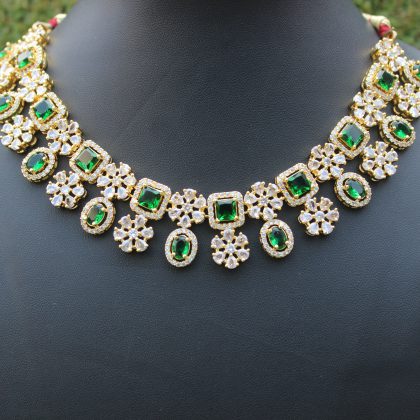 Emerald Necklace Set/ Elegant Necklace Set/ Premium American Diamond Necklace set/ Trendy Necklace Set